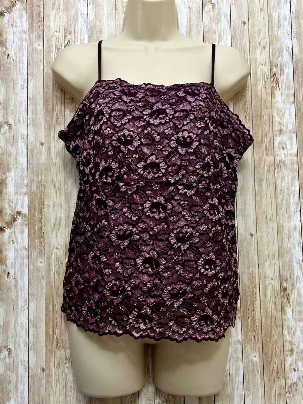 Vintage New York & Company purple floral lace overlay camisole Size XL